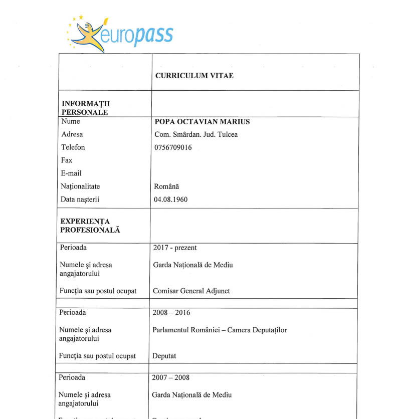 CV comisar general adjunct gnm Marius Octavian POPA